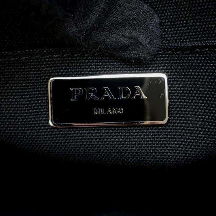 Pre Owned Prada Beige/Black Raffia Canapa handbag