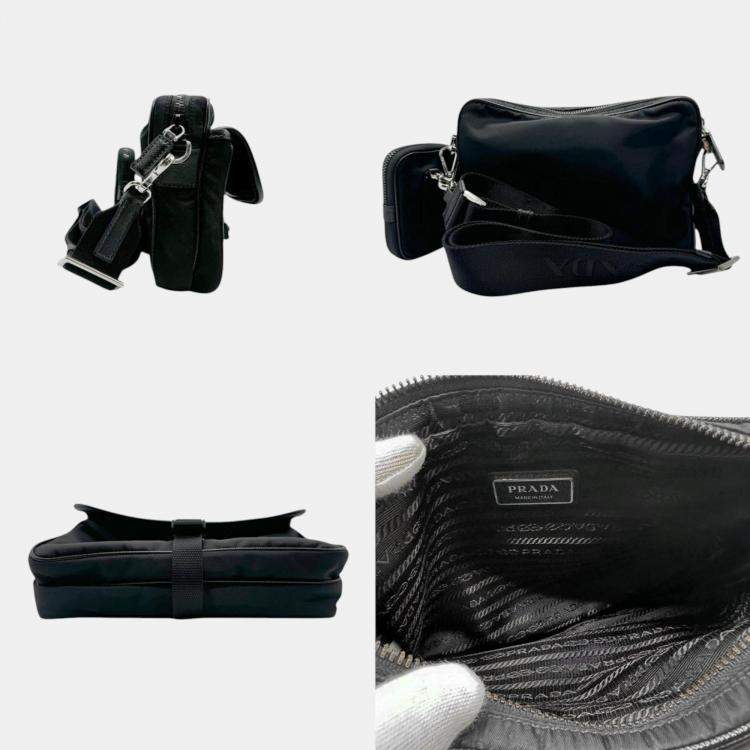 Pre Owned Prada Nylon Black Silver Shoulder Bag