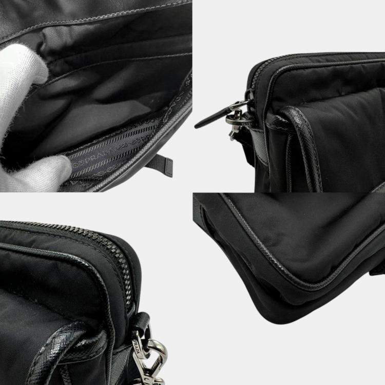 Pre Owned Prada Nylon Black Silver Shoulder Bag