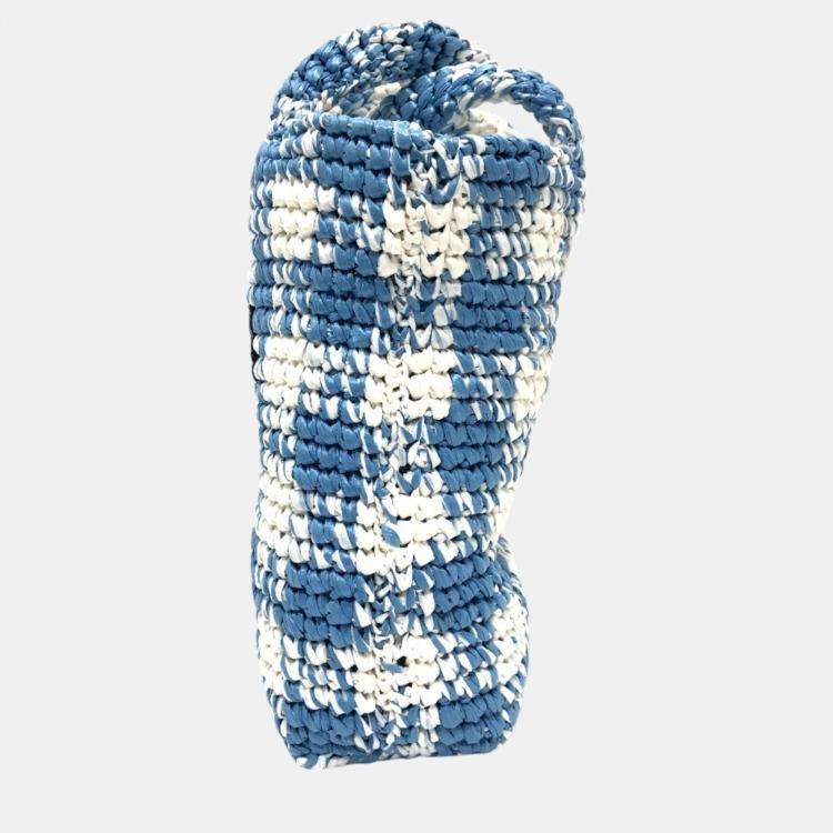 Pre Owned Prada Raffia Blue Small Crochet Basket Tote Bag