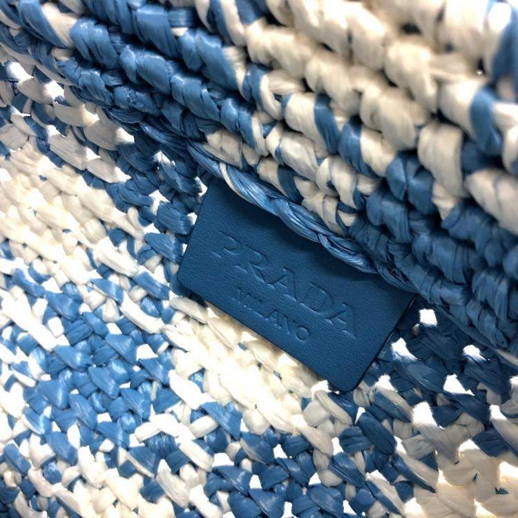 Pre Owned Prada Raffia Blue Small Crochet Basket Tote Bag
