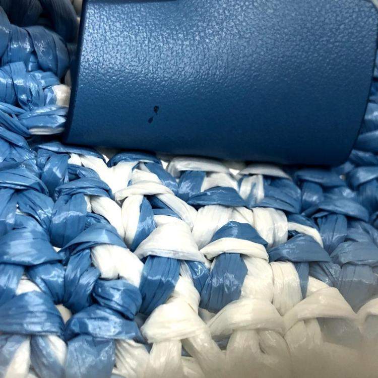 Pre Owned Prada Raffia Blue Small Crochet Basket Tote Bag