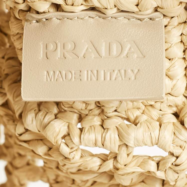 Pre Owned Prada Natural Straw Crochet Logo Vertical Tote