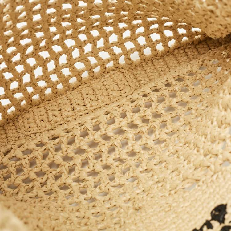 Pre Owned Prada Natural Straw Crochet Logo Vertical Tote