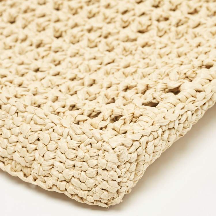 Pre Owned Prada Natural Straw Crochet Logo Vertical Tote
