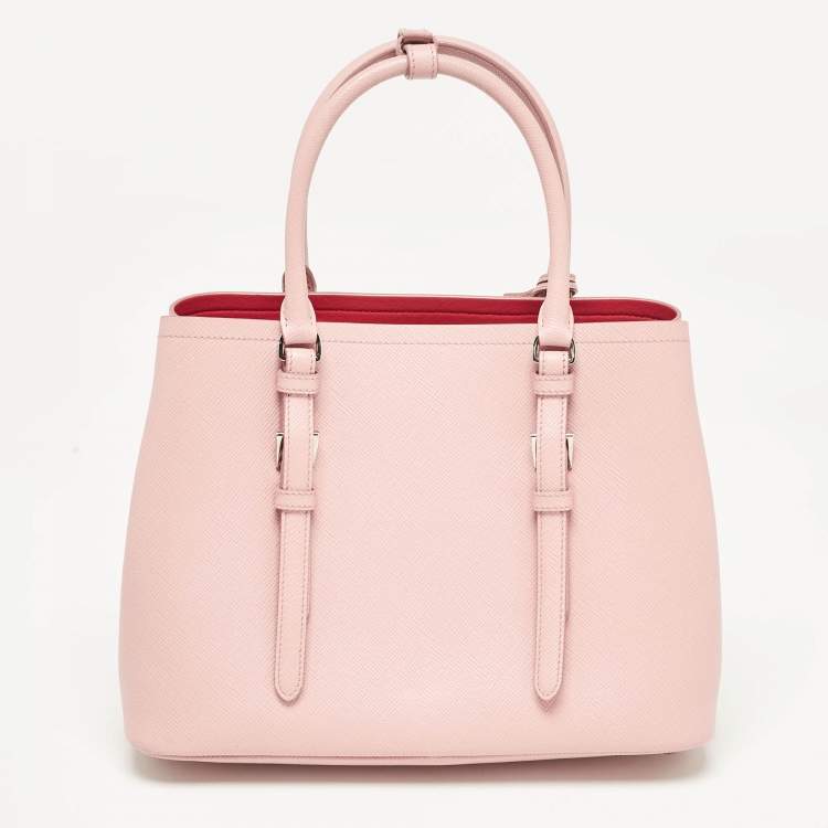 Pre Owned Prada Pink Saffiano Cuir Leather Small Double Handle Tote
