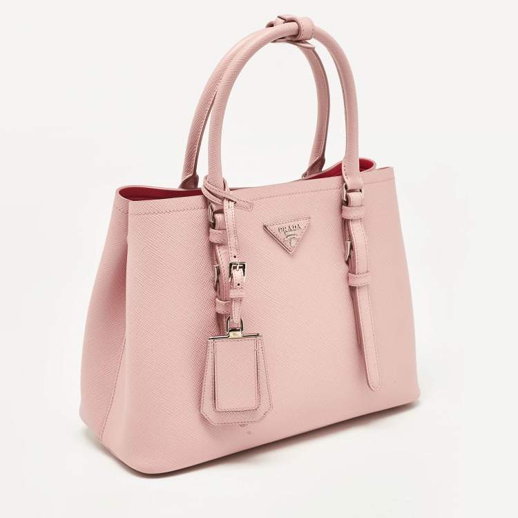 Pre Owned Prada Pink Saffiano Cuir Leather Small Double Handle Tote