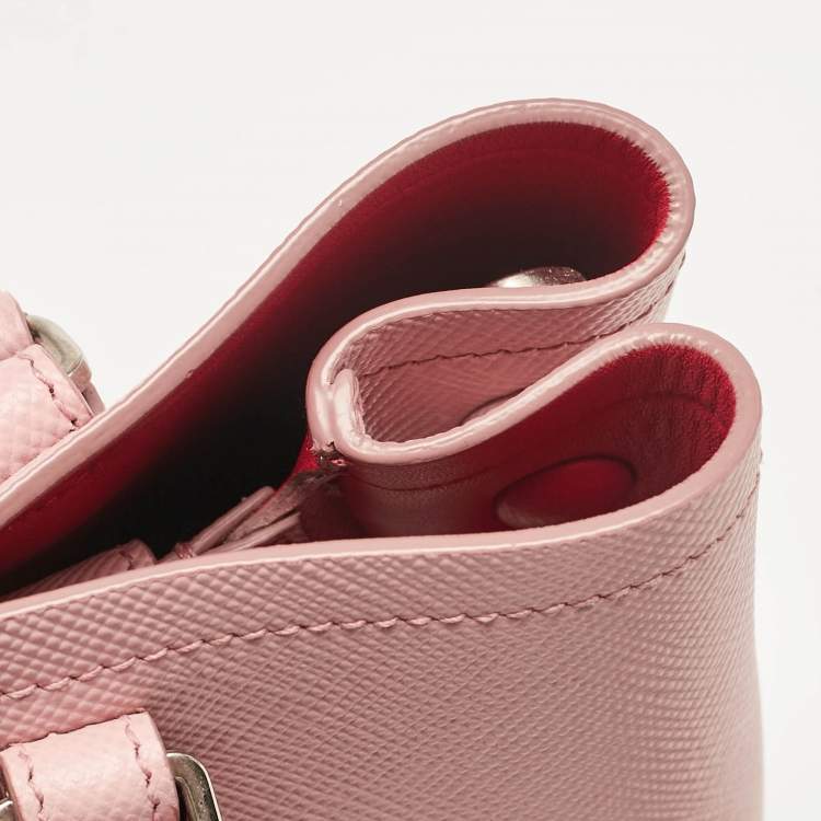 Pre Owned Prada Pink Saffiano Cuir Leather Small Double Handle Tote