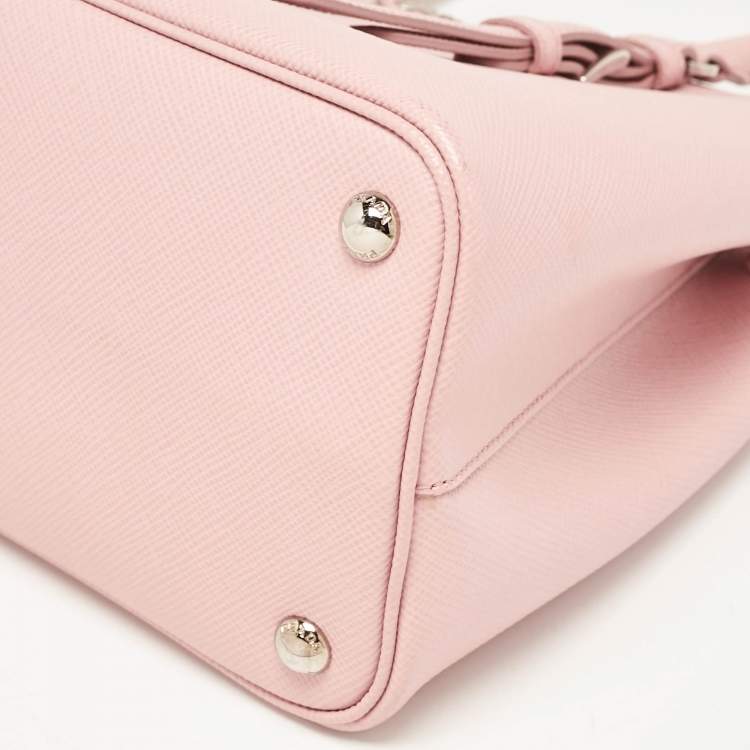Pre Owned Prada Pink Saffiano Cuir Leather Small Double Handle Tote