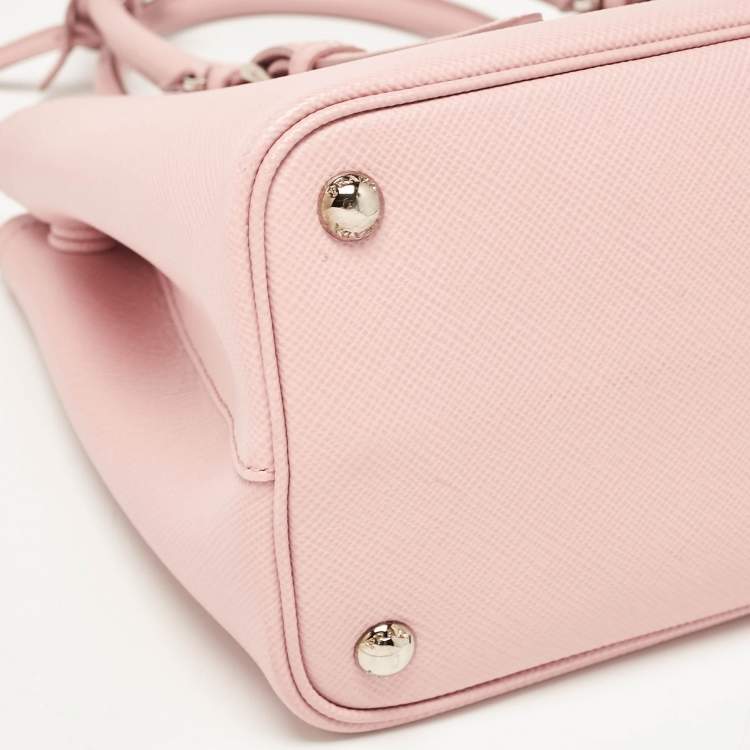 Pre Owned Prada Pink Saffiano Cuir Leather Small Double Handle Tote