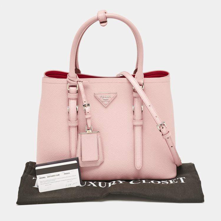 Pre Owned Prada Pink Saffiano Cuir Leather Small Double Handle Tote