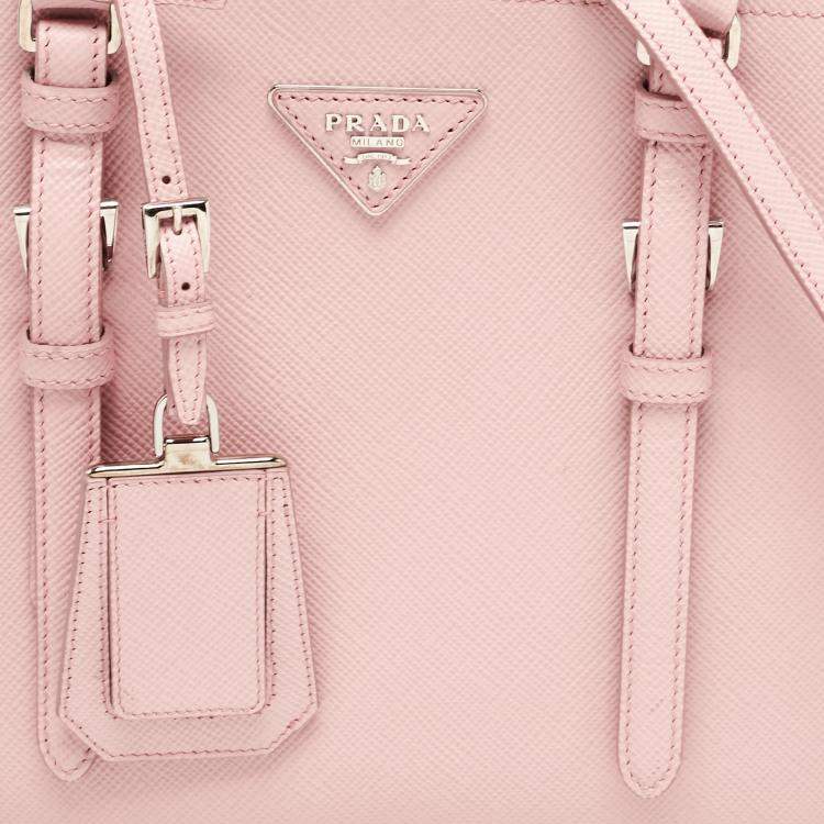 Pre Owned Prada Pink Saffiano Cuir Leather Small Double Handle Tote