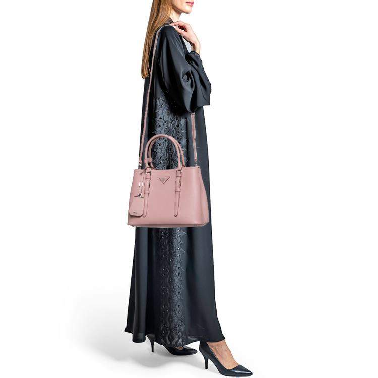 Pre Owned Prada Pink Saffiano Cuir Leather Small Double Handle Tote