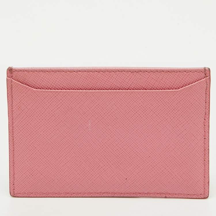 Pre Owned Prada Pink Saffiano Leather Logo Card Holder