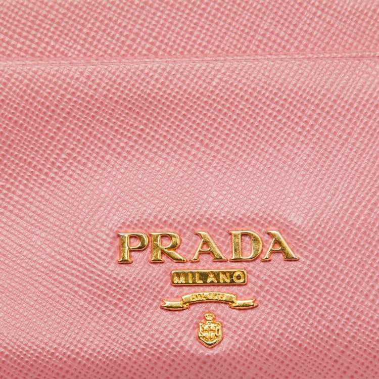 Pre Owned Prada Pink Saffiano Leather Logo Card Holder
