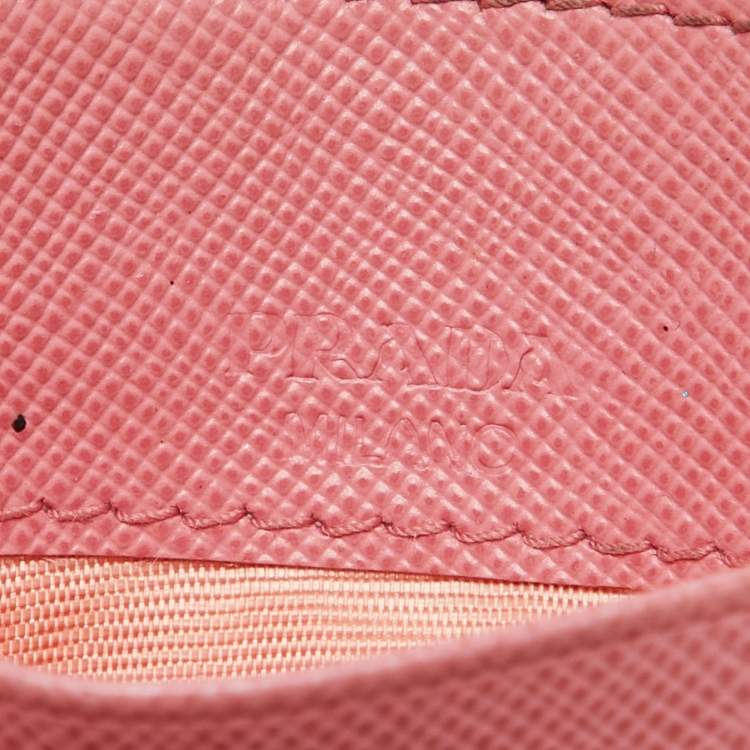 Pre Owned Prada Pink Saffiano Leather Logo Card Holder