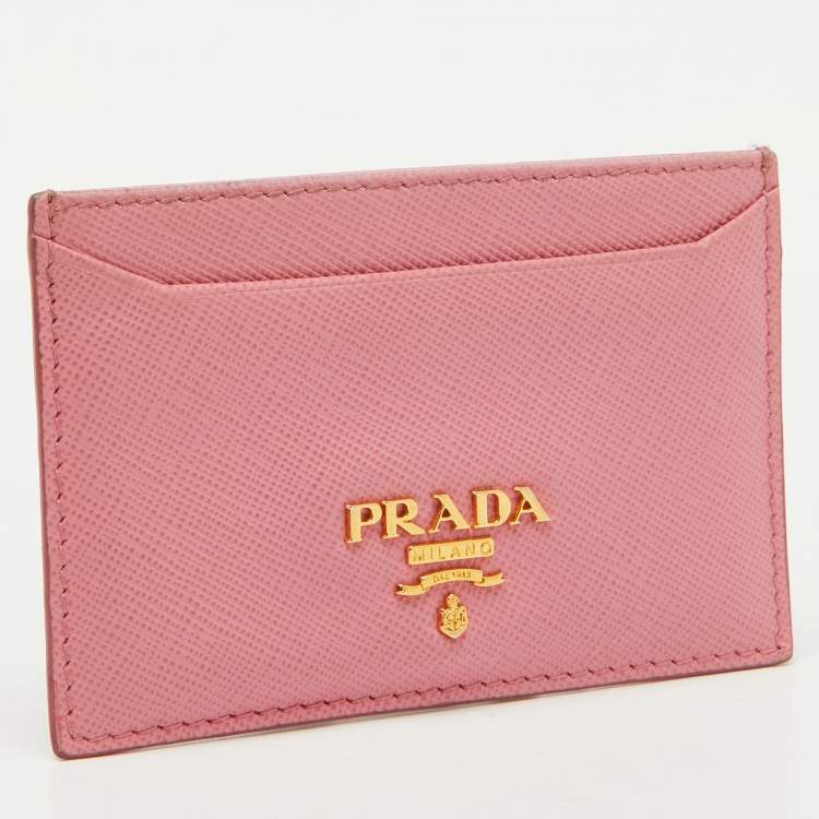 Pre Owned Prada Pink Saffiano Leather Logo Card Holder