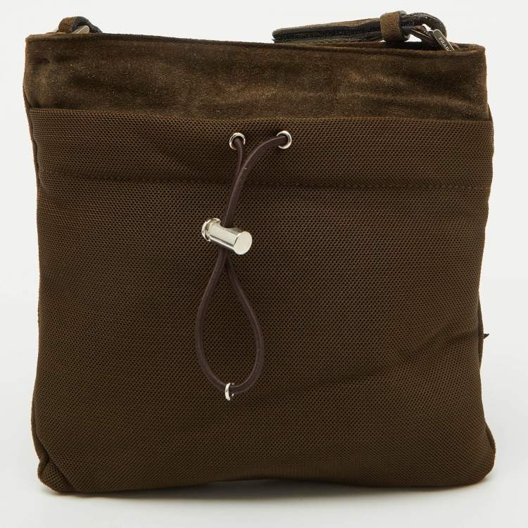 Pre Owned Prada Olive Green Suede Vintage Romantic Leaves Crossbody Bag