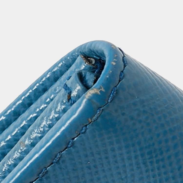 Pre Owned Prada Light Blue Saffiano Metal Leather Flap Card Holder