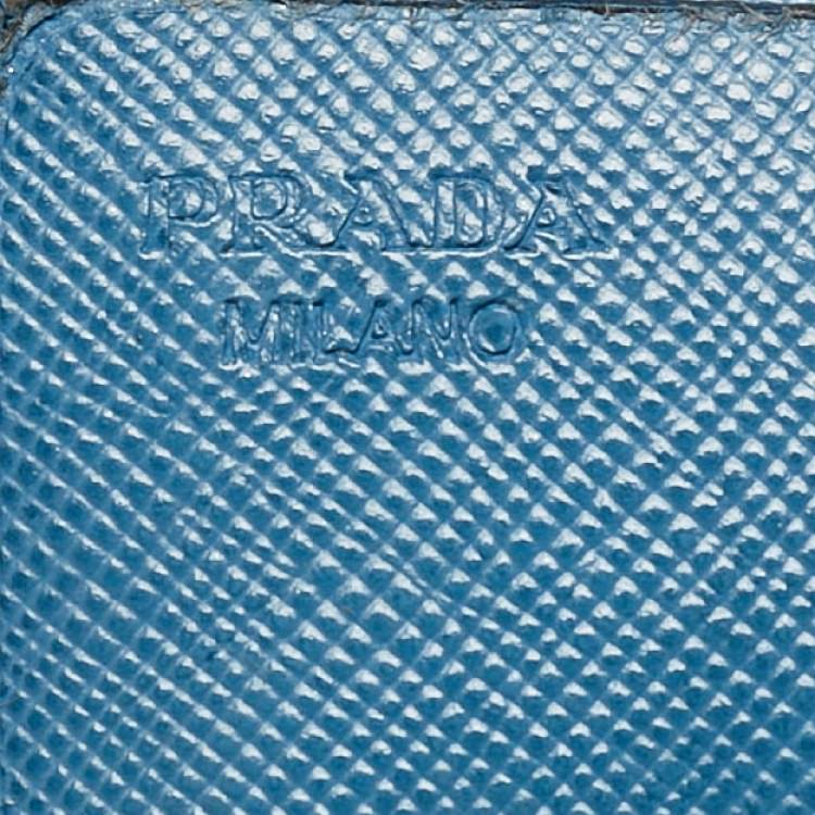 Pre Owned Prada Light Blue Saffiano Metal Leather Flap Card Holder