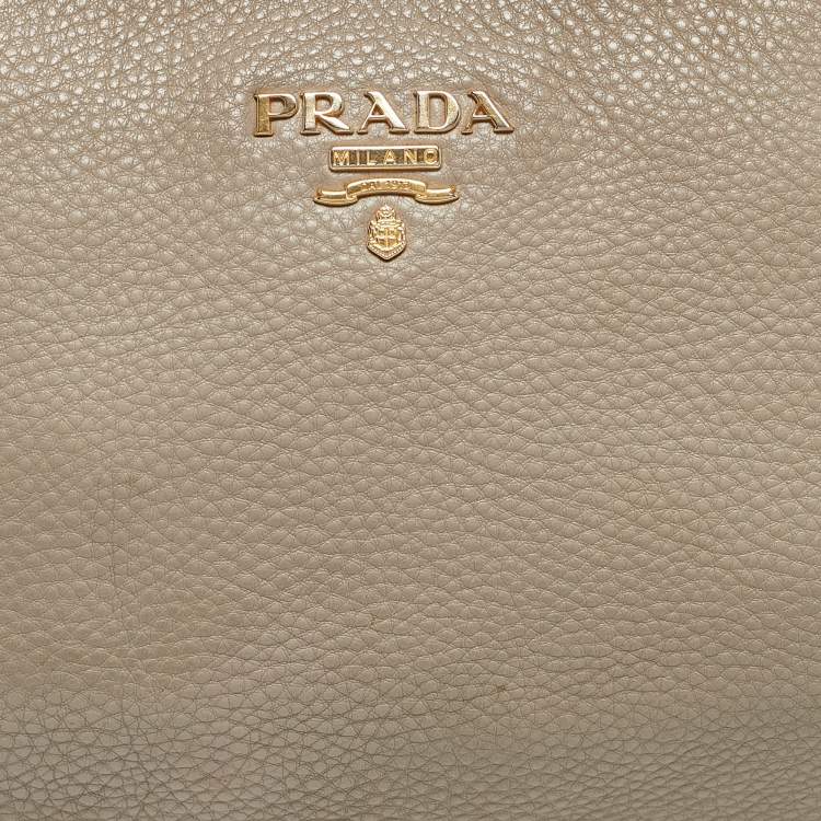 Pre Owned Prada Grey Vitello Daino Leather Logo Hobo
