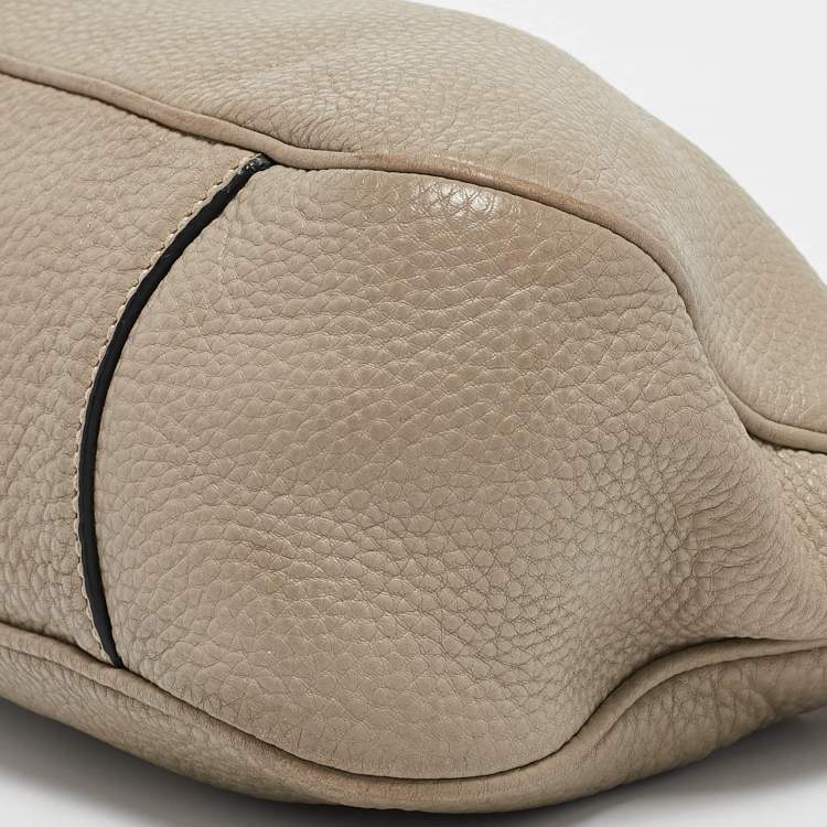 Pre Owned Prada Grey Vitello Daino Leather Logo Hobo