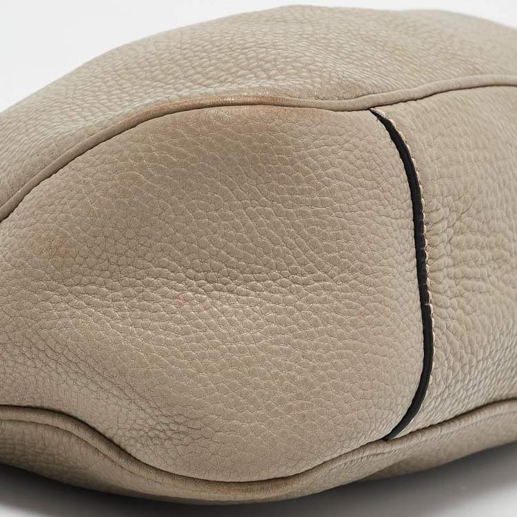 Pre Owned Prada Grey Vitello Daino Leather Logo Hobo