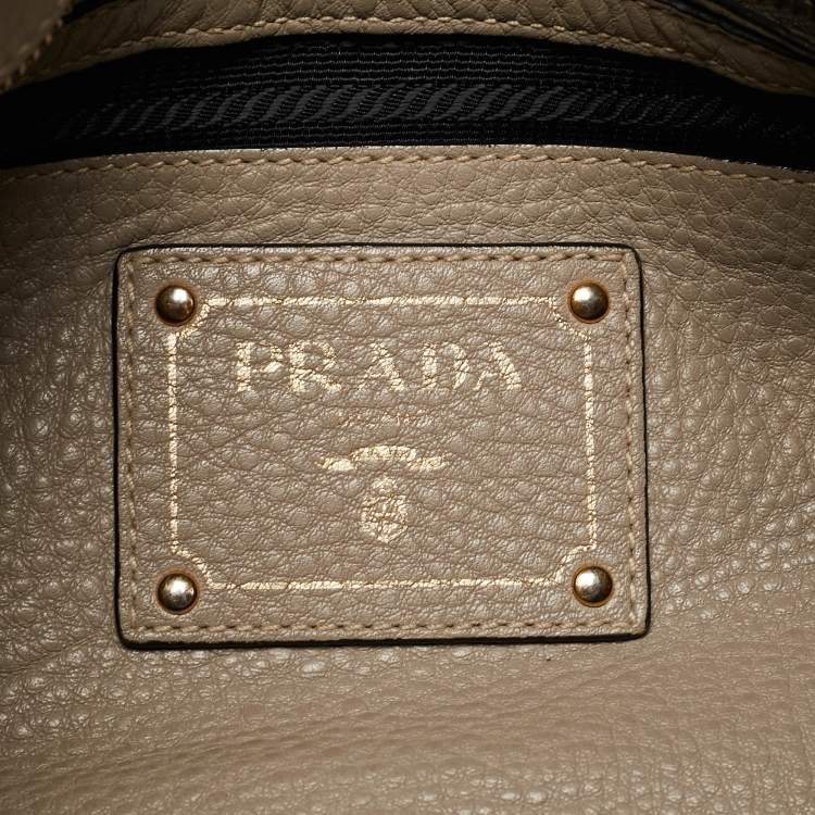 Pre Owned Prada Grey Vitello Daino Leather Logo Hobo