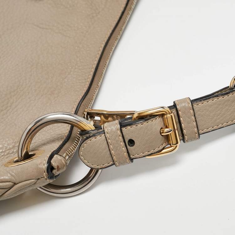 Pre Owned Prada Grey Vitello Daino Leather Logo Hobo
