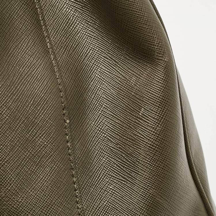 Pre Owned Prada Olive Green Saffiano Leather Extra Large Double Zip Tote
