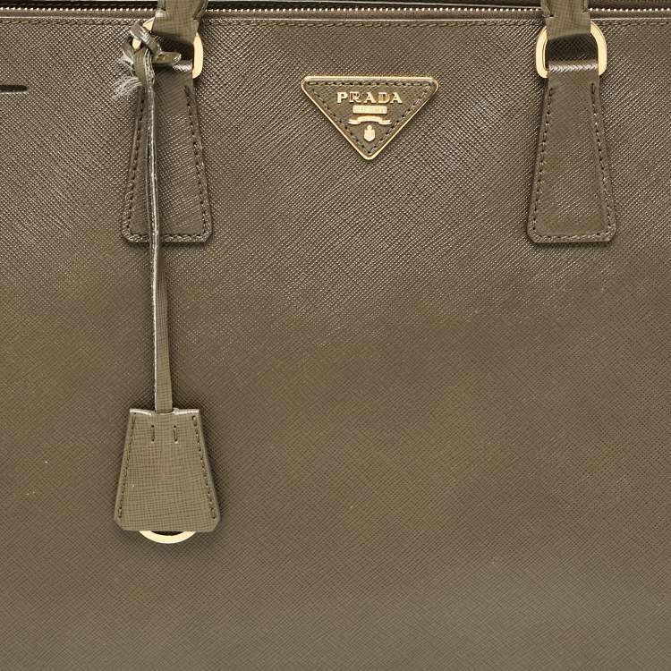 Pre Owned Prada Olive Green Saffiano Leather Extra Large Double Zip Tote