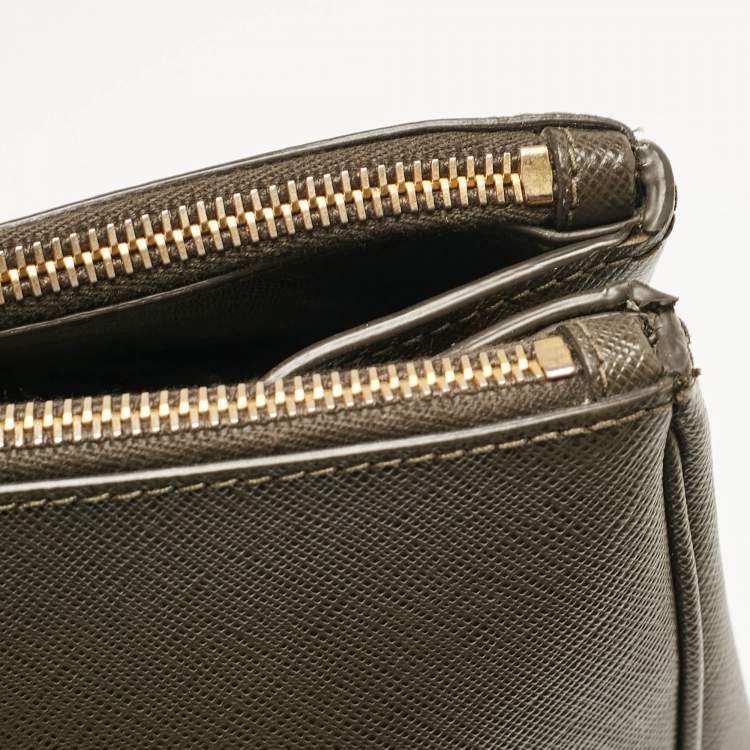 Pre Owned Prada Olive Green Saffiano Leather Extra Large Double Zip Tote