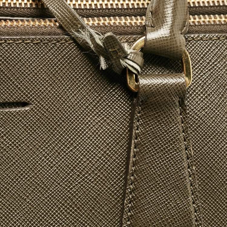 Pre Owned Prada Olive Green Saffiano Leather Extra Large Double Zip Tote