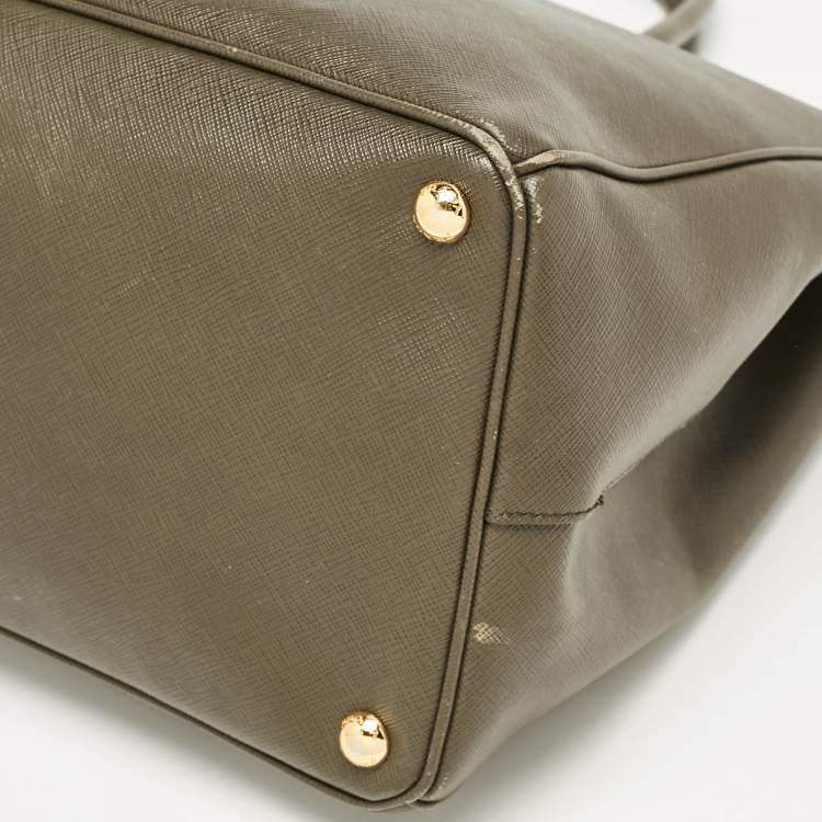 Pre Owned Prada Olive Green Saffiano Leather Extra Large Double Zip Tote