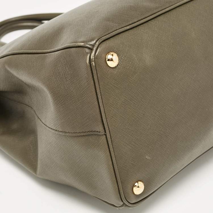 Pre Owned Prada Olive Green Saffiano Leather Extra Large Double Zip Tote