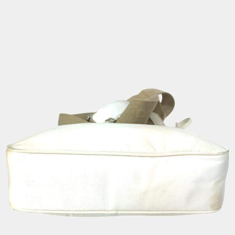 Pre Owned Prada Triangle Logo Triangle Logo Plate Chain With Crossbody Pouch Shoulder Bag White Beige