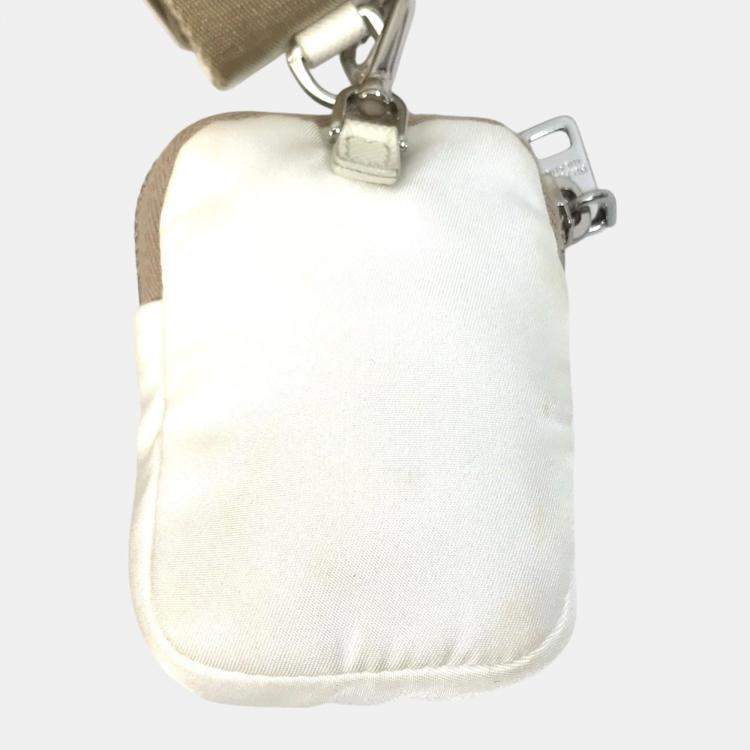 Pre Owned Prada Triangle Logo Triangle Logo Plate Chain With Crossbody Pouch Shoulder Bag White Beige
