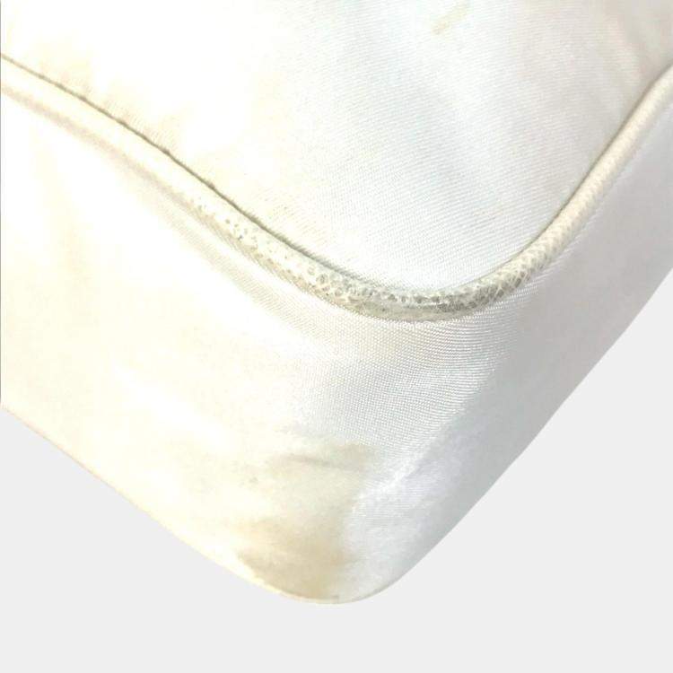 Pre Owned Prada Triangle Logo Triangle Logo Plate Chain With Crossbody Pouch Shoulder Bag White Beige