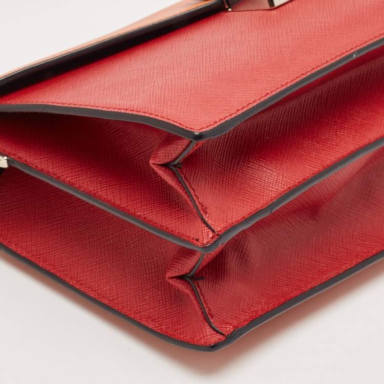 Pre Owned Prada Orange/Red Saffiano Leather Sound Flap Bag