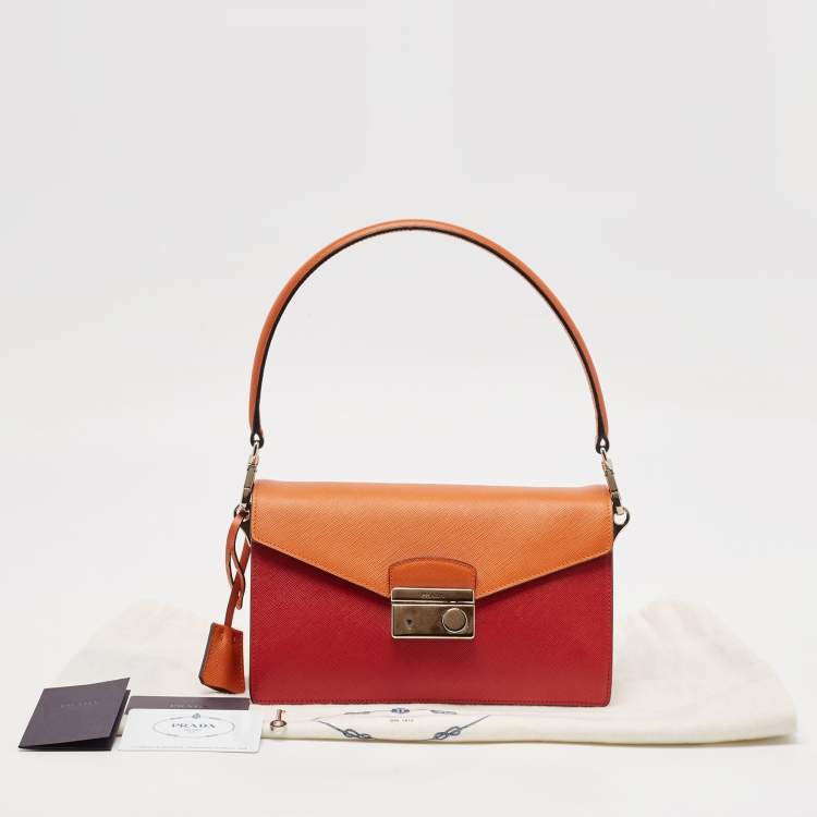 Pre Owned Prada Orange/Red Saffiano Leather Sound Flap Bag