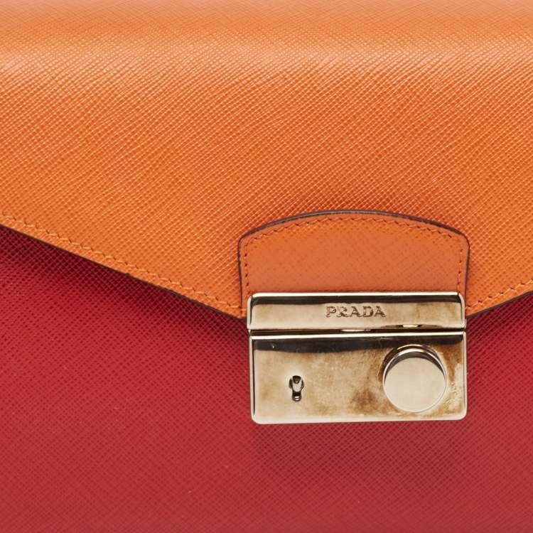 Pre Owned Prada Orange/Red Saffiano Leather Sound Flap Bag