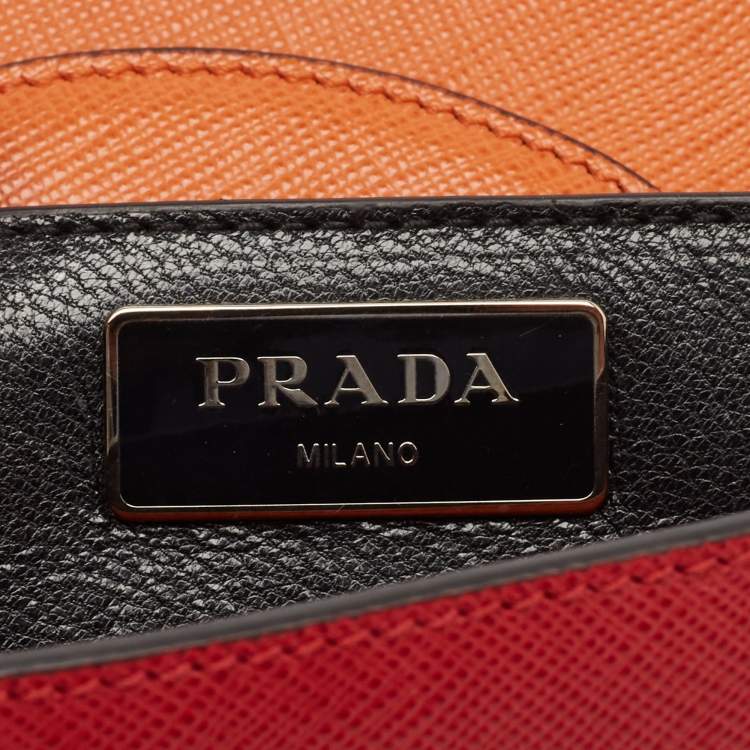 Pre Owned Prada Orange/Red Saffiano Leather Sound Flap Bag