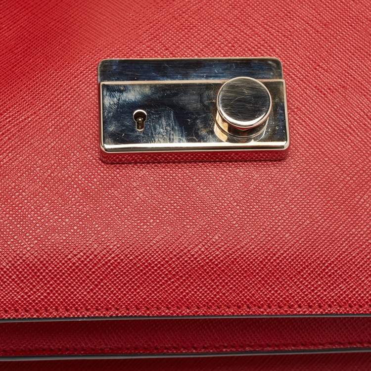 Pre Owned Prada Orange/Red Saffiano Leather Sound Flap Bag