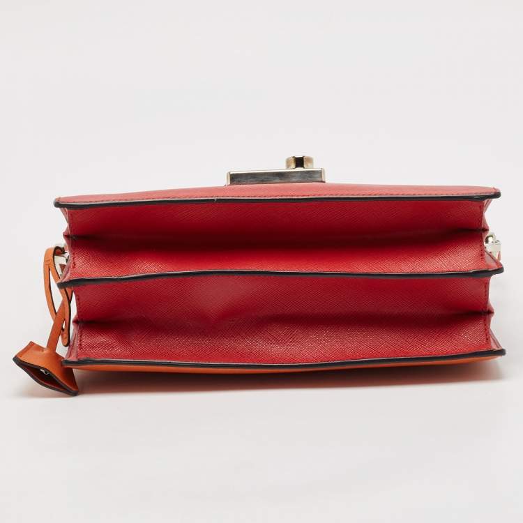 Pre Owned Prada Orange/Red Saffiano Leather Sound Flap Bag