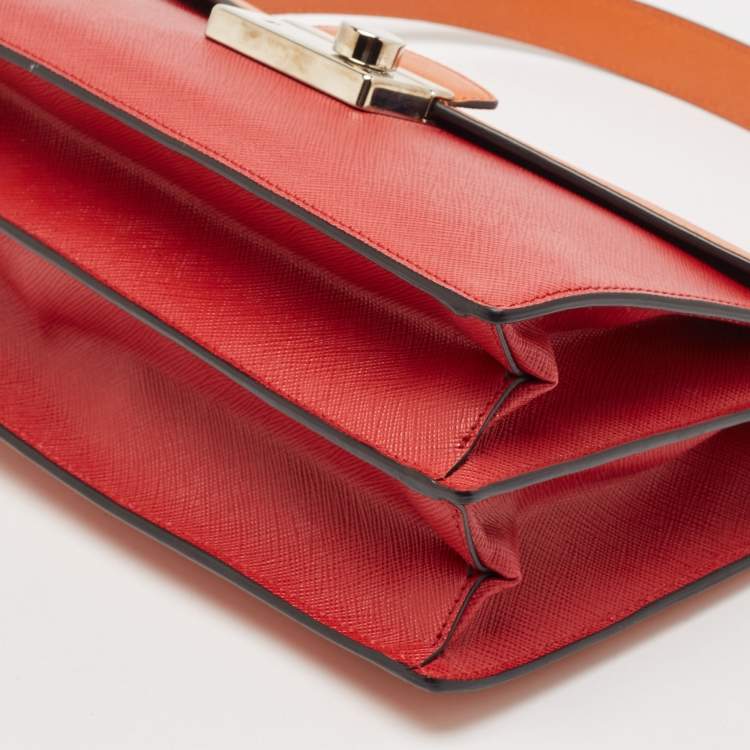 Pre Owned Prada Orange/Red Saffiano Leather Sound Flap Bag