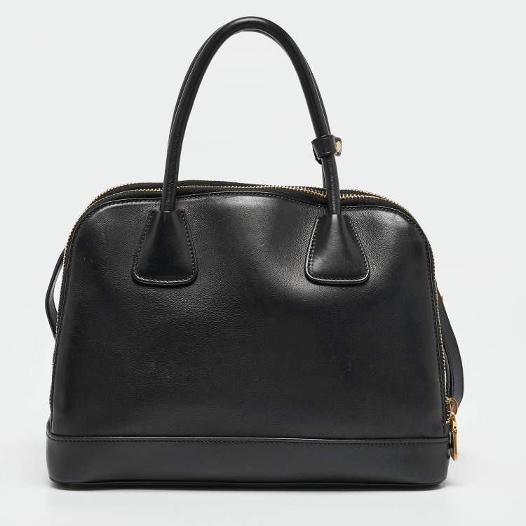 Pre Owned Prada Black Soft Calf Leather Double Zip Satchel