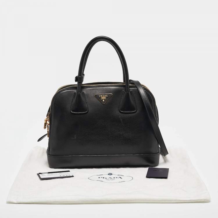 Pre Owned Prada Black Soft Calf Leather Double Zip Satchel