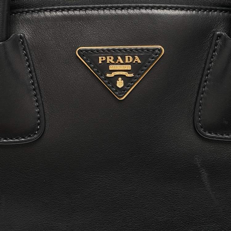Pre Owned Prada Black Soft Calf Leather Double Zip Satchel