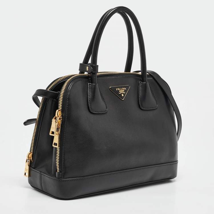 Pre Owned Prada Black Soft Calf Leather Double Zip Satchel