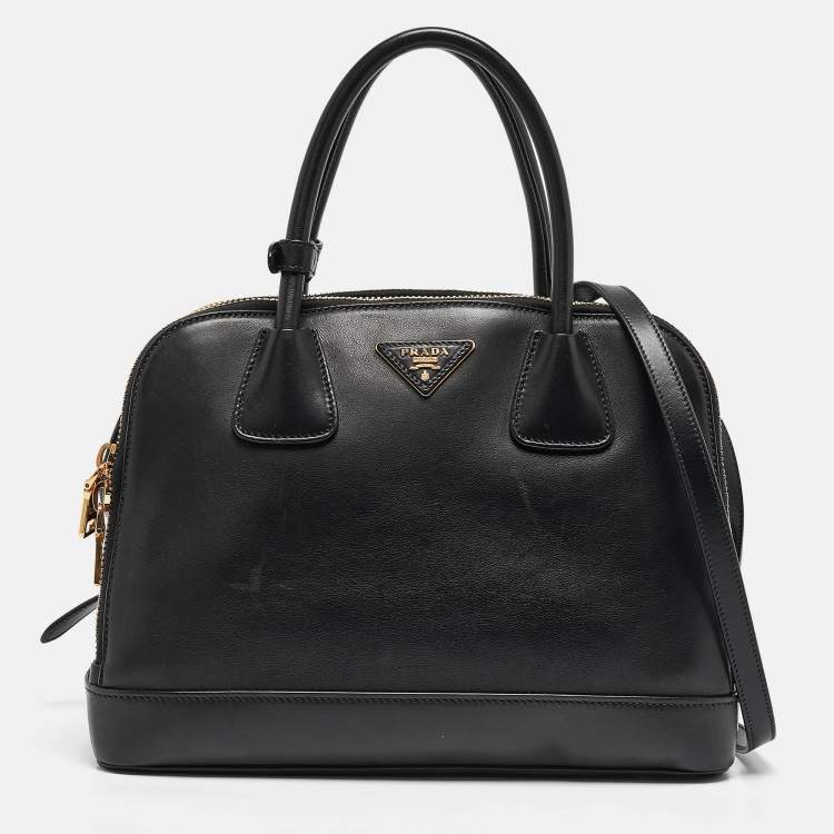 Pre Owned Prada Black Soft Calf Leather Double Zip Satchel
